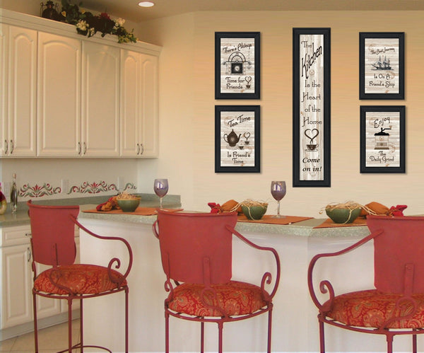 HomeRoots Set of Five Kitchen Friendship Framed Prints - Modern Art for a Warm and Stylish Dining Space Charcoal 405939