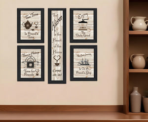 HomeRoots Set of Five Kitchen Friendship Framed Prints - Modern Art for a Warm and Stylish Dining Space Charcoal 405939