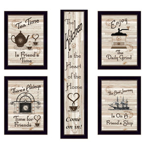 HomeRoots Set of Five Kitchen Friendship Framed Prints - Modern Art for a Warm and Stylish Dining Space Black 405940