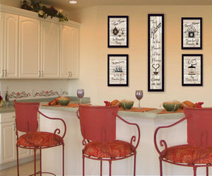 HomeRoots Set of Five Kitchen Friendship Framed Prints - Modern Art for a Warm and Stylish Dining Space Black 405940