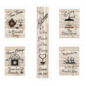 HomeRoots Set of Five Kitchen Friendship Framed Prints - Modern Art for a Warm and Stylish Dining Space White 405941