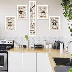 HomeRoots Set of Five Kitchen Friendship Framed Prints - Modern Art for a Warm and Stylish Dining Space White 405941