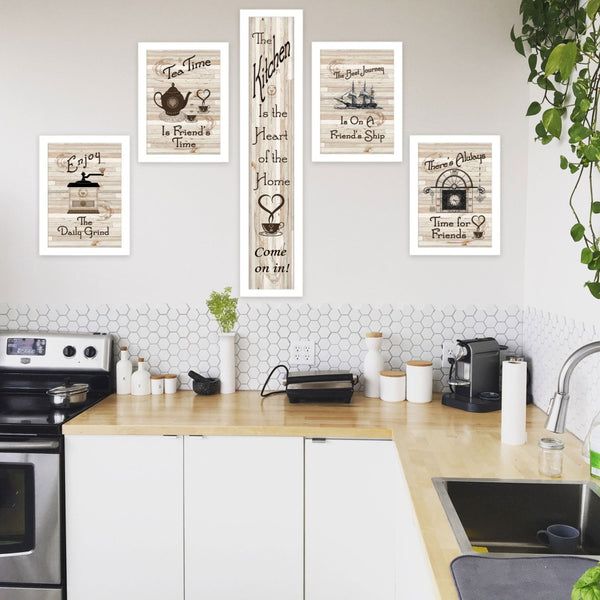 HomeRoots Set of Five Kitchen Friendship Framed Prints - Modern Art for a Warm and Stylish Dining Space White 405941