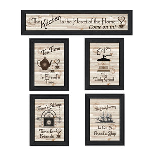 HomeRoots Set of Five Kitchen Friendship Collection II Framed Prints for a Chic Gallery Wall Decor Charcoal 405943