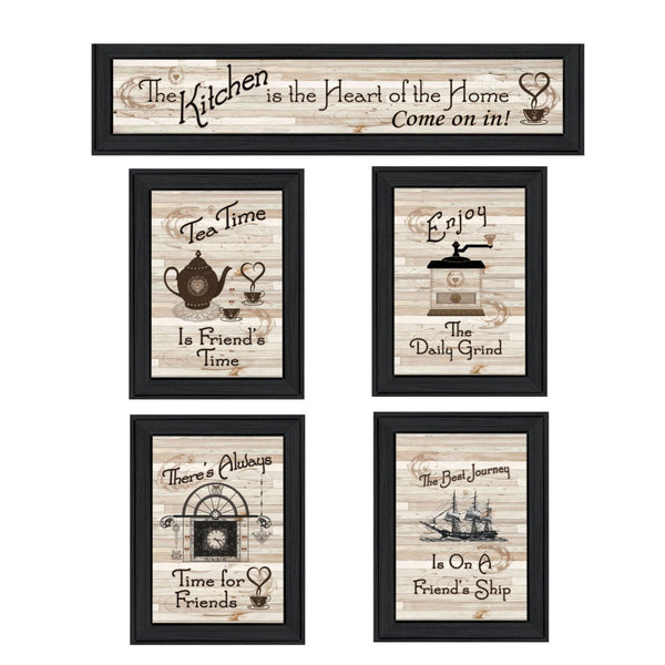 HomeRoots Set of Five Kitchen Friendship Collection II Framed Prints for a Chic Gallery Wall Decor Charcoal 405943