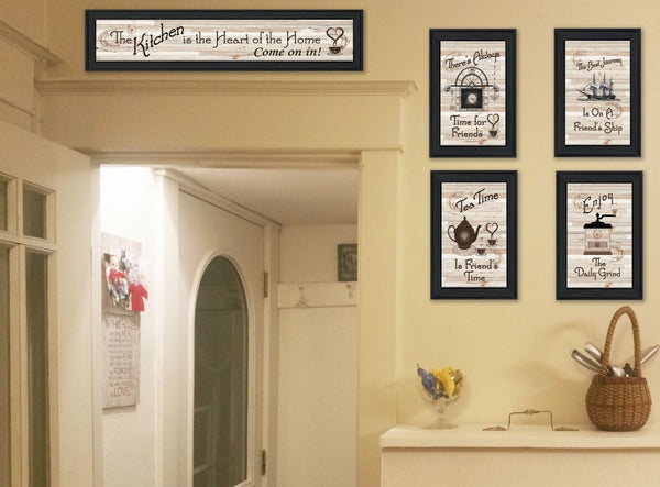 HomeRoots Set of Five Kitchen Friendship Collection II Framed Prints for a Chic Gallery Wall Decor Charcoal 405943