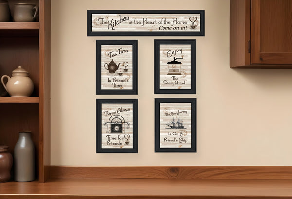 HomeRoots Set of Five Kitchen Friendship Collection II Framed Prints for a Chic Gallery Wall Decor Charcoal 405943