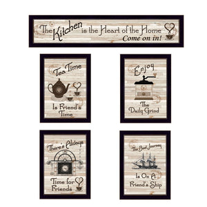 HomeRoots Set of Five Kitchen Friendship Collection II Framed Prints for a Chic Gallery Wall Decor Black 405944