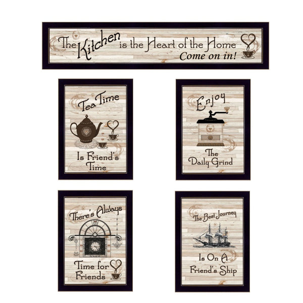 HomeRoots Set of Five Kitchen Friendship Collection II Framed Prints for a Chic Gallery Wall Decor Black 405944