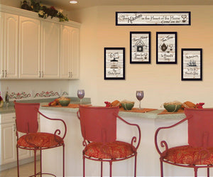 HomeRoots Set of Five Kitchen Friendship Collection II Framed Prints for a Chic Gallery Wall Decor Black 405944