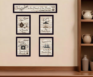 HomeRoots Set of Five Kitchen Friendship Collection II Framed Prints for a Chic Gallery Wall Decor Black 405944