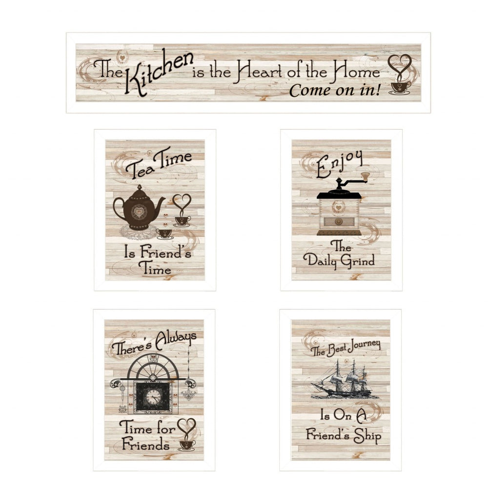 HomeRoots Set of Five Kitchen Friendship Collection II Framed Prints - Stylish Art for Your Culinary Space 405945