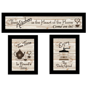 HomeRoots Set of Three Kitchen Friendship Collection III Framed Prints - Vibrant Wall Art for Modern Spaces Black 405948