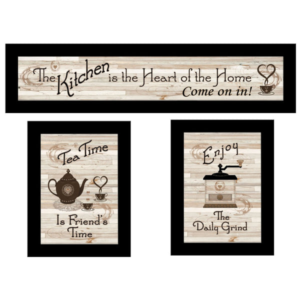 HomeRoots Set of Three Kitchen Friendship Collection III Framed Prints - Vibrant Wall Art for Modern Spaces Black 405948