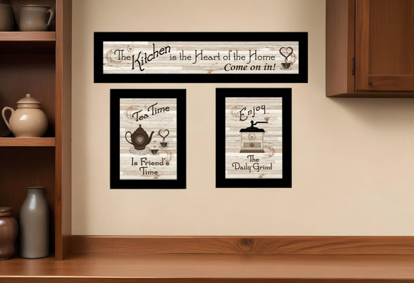 HomeRoots Set of Three Kitchen Friendship Collection III Framed Prints - Vibrant Wall Art for Modern Spaces Black 405948