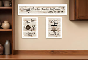 HomeRoots Set of Three Kitchen Wall Art Prints - Cheerful Coffee & Tea Designs in Modern White Frames 405949