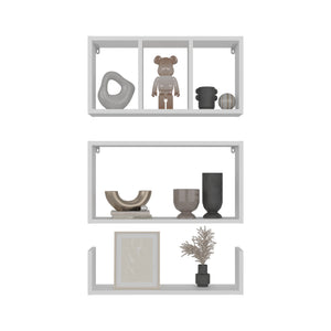 English Elm Wall Mounted Floating Shelves White Set of 3 — Modern Scratch-Resistant Particleboard Display Racks B128P387070