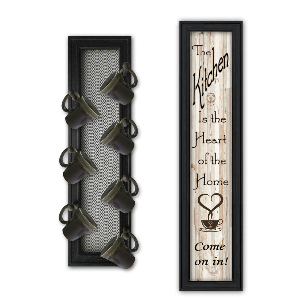 Homeroots Set Of Two Come On In With Seven Peg Mug Rack 1 Black Framed Print Kitchen Wall Art  Wood Paper And Texture 405951