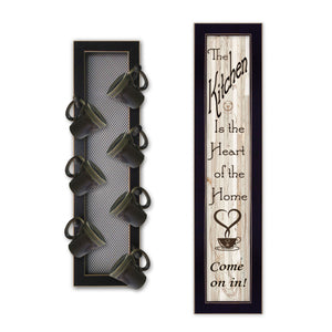 Homeroots Set Of Two Come On In With Seven Peg Mug Rack 2 Black Framed Print Kitchen Wall Art Black Wood Paper And Texture 405952