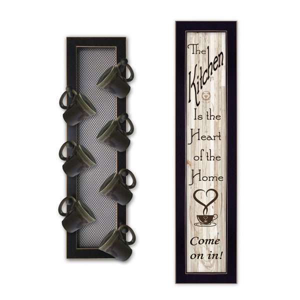 Homeroots Set Of Two Come On In With Seven Peg Mug Rack 2 Black Framed Print Kitchen Wall Art Black Wood Paper And Texture 405952