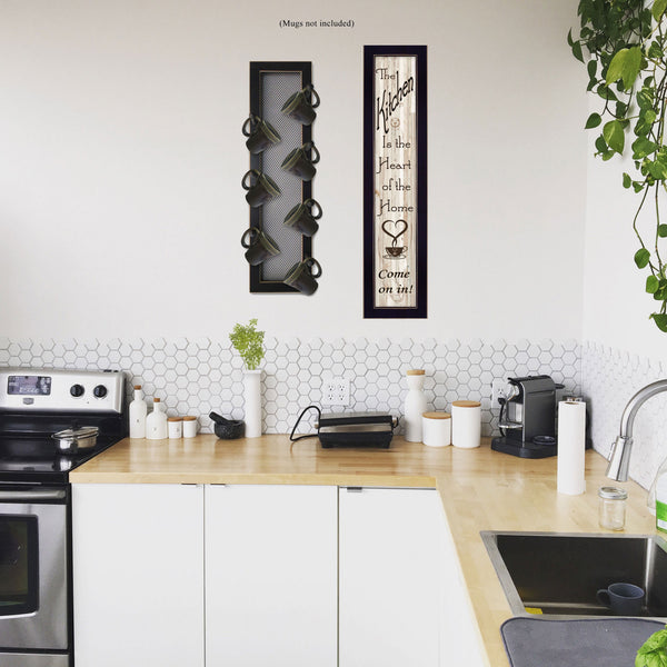 Homeroots Set Of Two Come On In With Seven Peg Mug Rack 2 Black Framed Print Kitchen Wall Art Black Wood Paper And Texture 405952