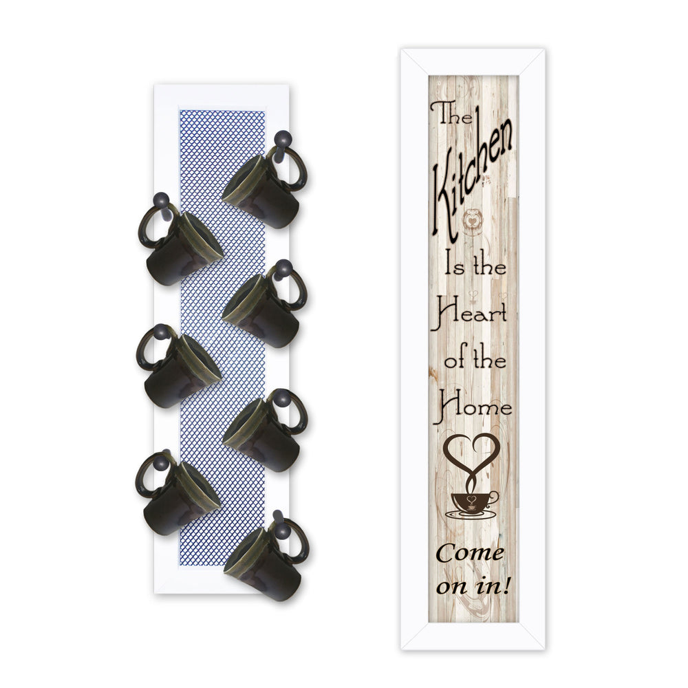 Homeroots Set Of Two Come On In With Seven Peg Mug Rack 3 White Framed Print Kitchen Wall Art White Wood Paper And Texture 405953