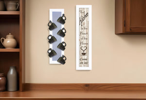 Homeroots Set Of Two Come On In With Seven Peg Mug Rack 3 White Framed Print Kitchen Wall Art White Wood Paper And Texture 405953