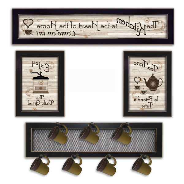 HomeRoots Set of 4 Stylish Rectangular Art Prints - Bold Block-Print Design for Modern Home Décor Upgrade 405955