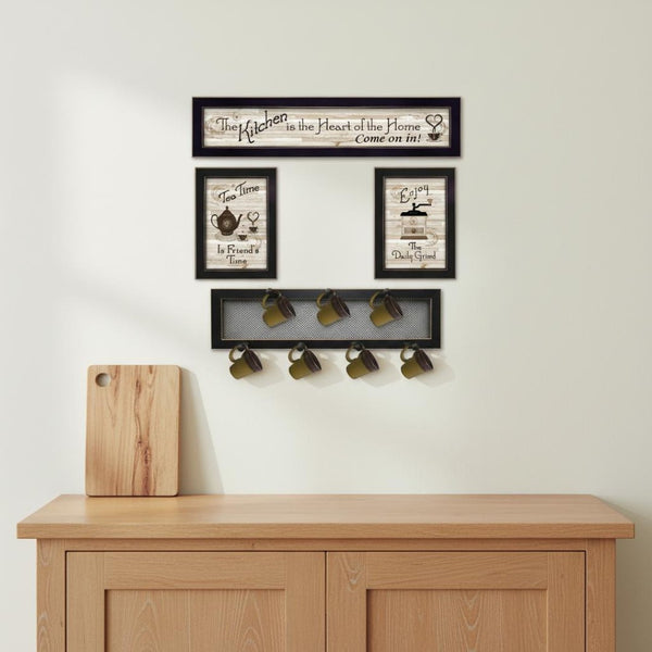 HomeRoots Set of 4 Stylish Rectangular Art Prints - Bold Block-Print Design for Modern Home Décor Upgrade 405955