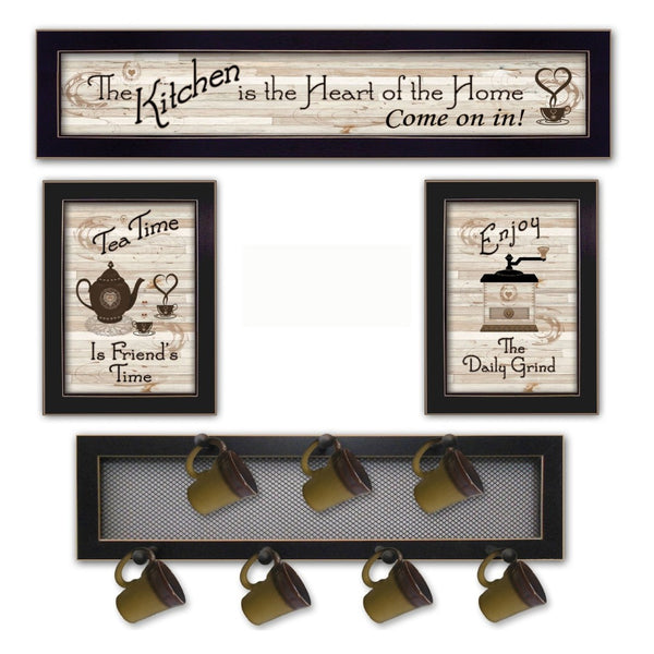 HomeRoots Set of 4 Stylish Rectangular Art Prints - Bold Block-Print Design for Modern Home Décor Upgrade 405955