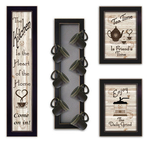 HomeRoots Set of Four Kitchen Collection with Modern Café Framed Prints for Stylish Wall Décor Enhancement Black 405958