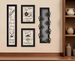 HomeRoots Set of Four Kitchen Collection with Modern Café Framed Prints for Stylish Wall Décor Enhancement Black 405958