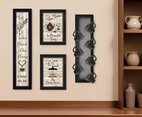 HomeRoots Set of Four Kitchen Collection with Modern Café Framed Prints for Stylish Wall Décor Enhancement Black 405958