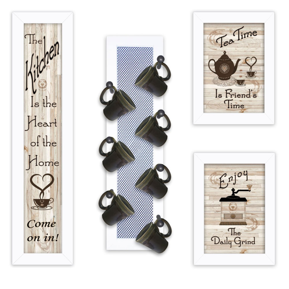 HomeRoots Set of Four Kitchen Collection with Modern Café Framed Prints for Stylish Wall Décor Enhancement White 405959