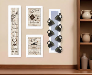 HomeRoots Set of Four Kitchen Collection with Modern Café Framed Prints for Stylish Wall Décor Enhancement White 405959