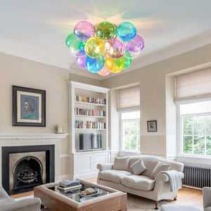 English Elm Colorful 15" Glass Bubble Ceiling Light Multicolor Swirled Pendant with Gold Base, Cozy Dimmer-Friendly Fixture W2869P218648