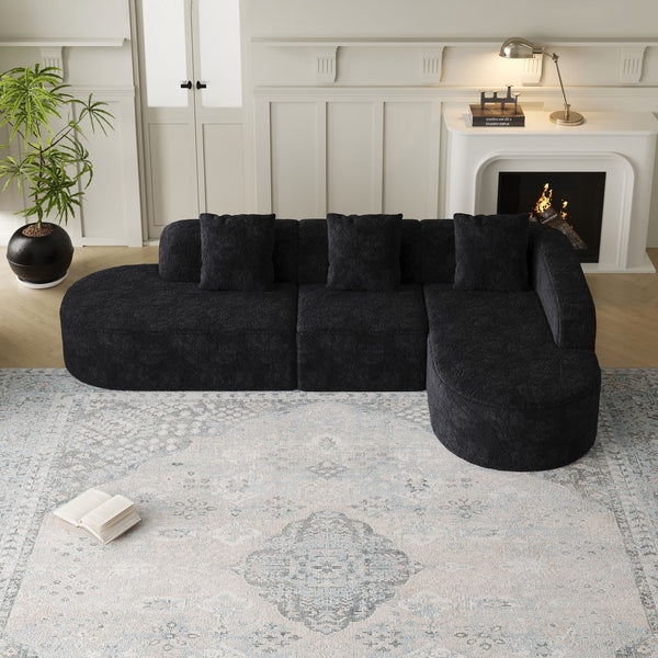 English Elm 111.8-Inch L-Shaped Curved Modular Sofa – Modern Lychee Textured Fabric, Chic Design & Comfort W834S00542