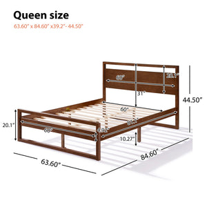 English Elm Christopher Knight Home® - Walnut Solid Wood Queen Bed with Headboard, Silent High-Density Slats, 800 lb Capacity Frame N758P268774N