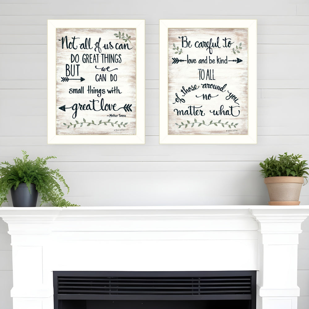Homeroots Set Of Two Great Love 2 White Framed Print Wall Art  Wood Paper And Texture 405968