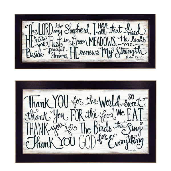 Homeroots Set Of Two Thank You Lord 2 Black Framed Print Wall Art  Wood Paper And Texture 405969