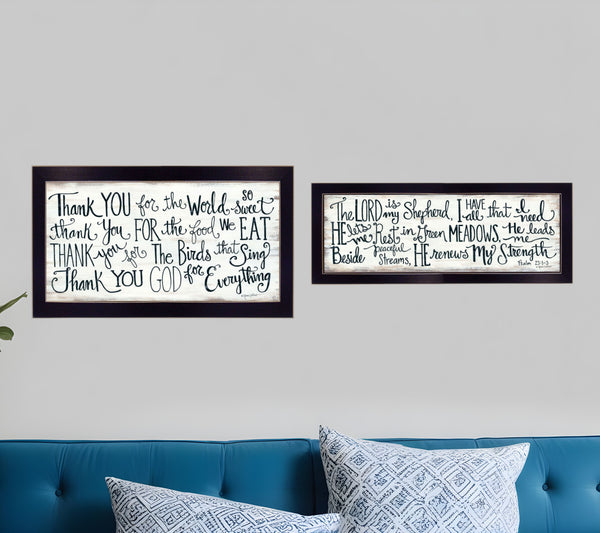 Homeroots Set Of Two Thank You Lord 2 Black Framed Print Wall Art  Wood Paper And Texture 405969