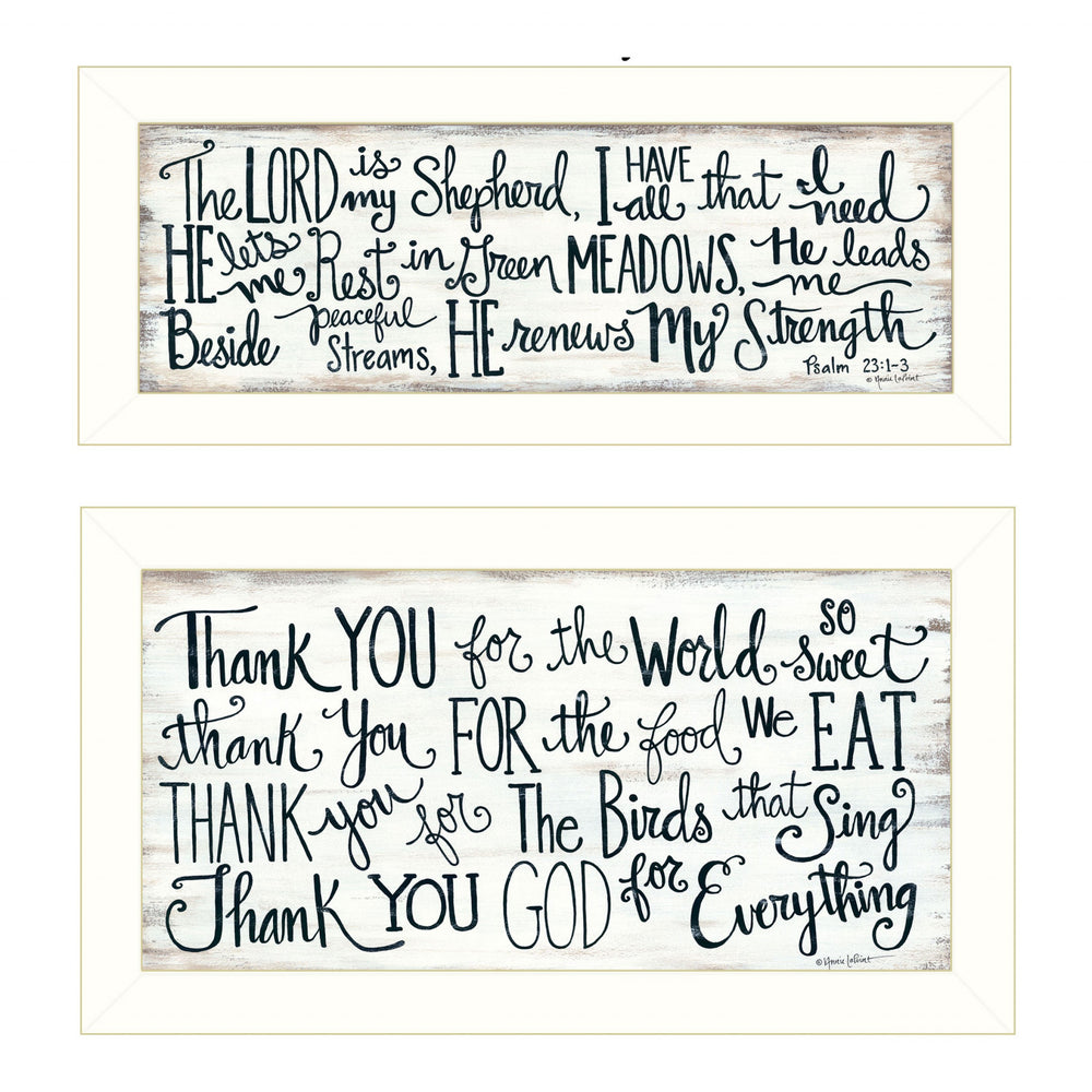 Homeroots Set Of Two Thank You Lord 1 White Framed Print Wall Art  Wood Paper And Texture 405970