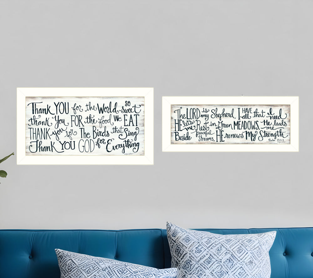 Homeroots Set Of Two Thank You Lord 1 White Framed Print Wall Art  Wood Paper And Texture 405970