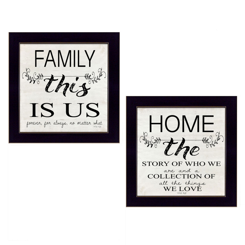 Homeroots Set Of Two Family 1 Black Framed Print Wall Art  Wood Paper And Texture 405971