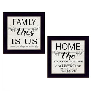 Homeroots Set Of Two Family 1 Black Framed Print Wall Art  Wood Paper And Texture 405971