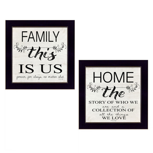 Homeroots Set Of Two Family 1 Black Framed Print Wall Art  Wood Paper And Texture 405971