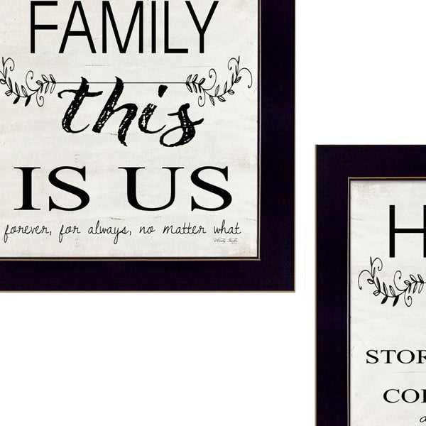 Homeroots Set Of Two Family 1 Black Framed Print Wall Art  Wood Paper And Texture 405971