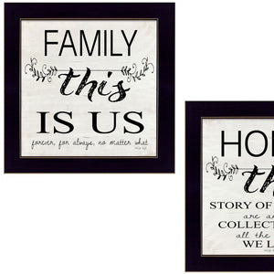 Homeroots Set Of Two Family 1 Black Framed Print Wall Art  Wood Paper And Texture 405971