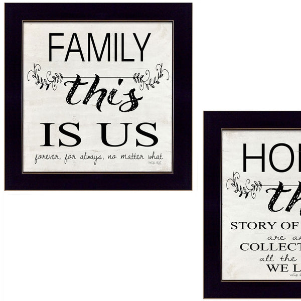 Homeroots Set Of Two Family 1 Black Framed Print Wall Art  Wood Paper And Texture 405971