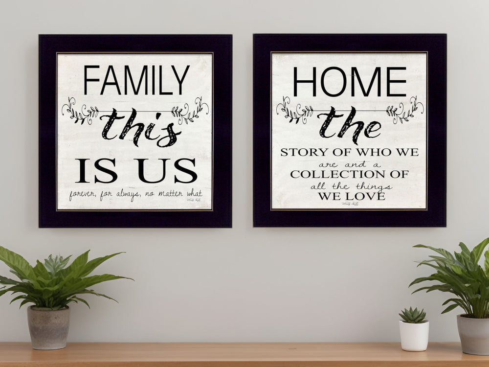 Homeroots Set Of Two Family 1 Black Framed Print Wall Art  Wood Paper And Texture 405971